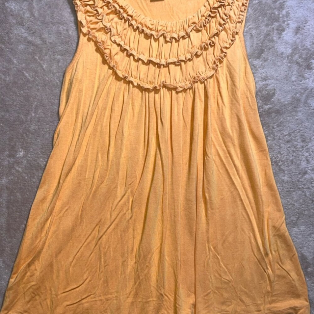 August Silk Women‎ Small Mustard Sleeveless Ruffled Neck Loose Blouse BOHO Top